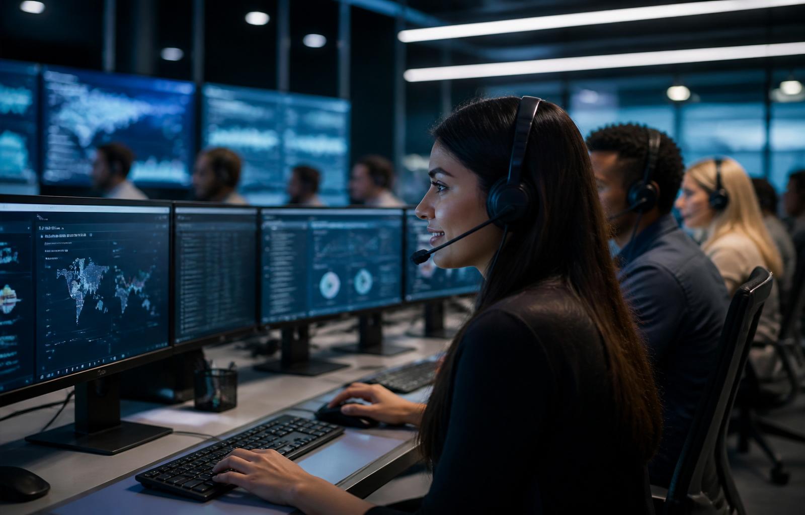 Equipe de atendimento Global Source operando o suporte de provedores de internet